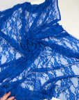 Royal Blue Floral Stretch Lace Fabric by the Yard