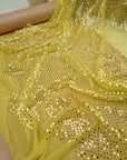 Butter Yellow 3mm Confetti Dot Sequin Fabric | Metallic Mesh Sparkle | By the Yard