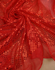 Red 3mm Confetti Dot Sequin Fabric | Metallic Mesh Sparkle | By the Yard