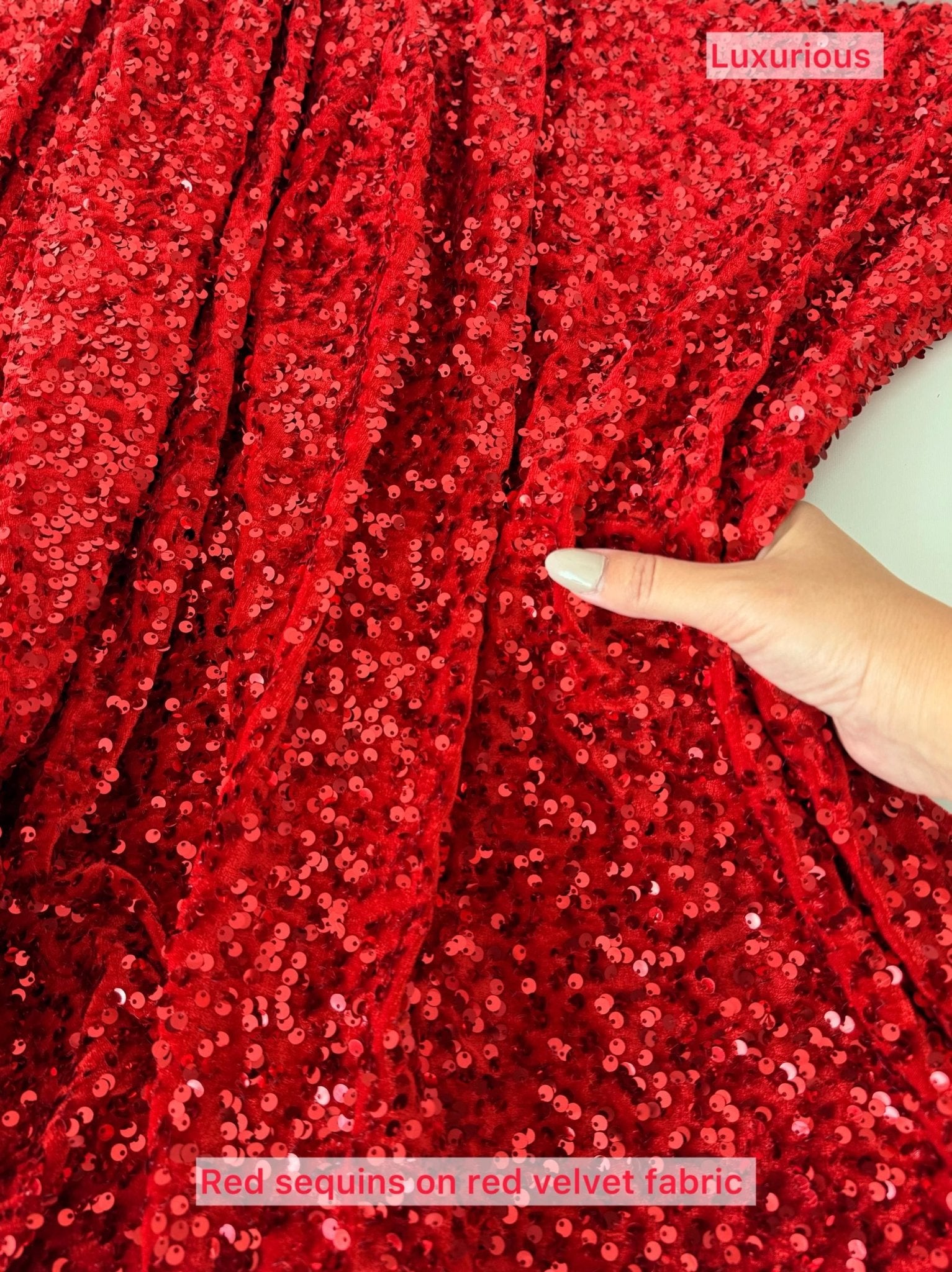 Best Price Sequin Velvet Fabric, Stephanie Overlap Sequins With Velvet Fabric Sold by Yard, Sparkly Fabric for Gown, Red, Green, Red, Pink - from Gala Textile
