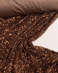 Brown Sequins on Stretch Brown Velvet Fabric, Luxury Brown Sequined Fabric by yard for Wedding Dresses Gowns, Bows Holiday Crafting Material - from Gala Textile