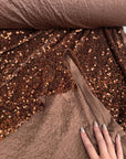 Brown Sequins on Stretch Brown Velvet Fabric, Luxury Brown Sequined Fabric by yard for Wedding Dresses Gowns, Bows Holiday Crafting Material - from Gala Textile