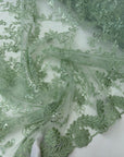 Floral Sage Green Lace Fabric by yard Embroidery Corded With Sequins Fabric Non Stretch Sequined Embroidered On Lace Bridal Wedding Gowns - from Gala Textile