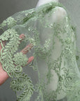 Floral Sage Green Lace Fabric by yard Embroidery Corded With Sequins Fabric Non Stretch Sequined Embroidered On Lace Bridal Wedding Gowns - from Gala Textile