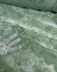 Floral Sage Green Lace Fabric by yard Embroidery Corded With Sequins Fabric Non Stretch Sequined Embroidered On Lace Bridal Wedding Gowns - from Gala Textile