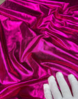 Fuchsia Spandex Lame Foil Fabric Stretch Pink Metallic Material, All Over Foil on Stretch Knit, for Dance Wear, Costumes, Dresses, Leggings - from Gala Textile