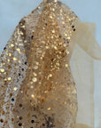Gold Beaded Lace Fabric by Yard, Embroidered with Pearls & Sequins Mesh Sequin on Sheer Mesh Bridal Dresses, Gowns, Veils, Table Decor - from Gala Textile
