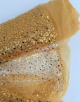 Gold Beaded Lace Fabric by Yard, Embroidered with Pearls & Sequins Mesh Sequin on Sheer Mesh Bridal Dresses, Gowns, Veils, Table Decor - from Gala Textile