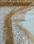 Gold Beaded Lace Fabric by Yard, Embroidered with Pearls & Sequins Mesh Sequin on Sheer Mesh Bridal Dresses, Gowns, Veils, Table Decor - from Gala Textile