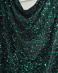 Hunter Green Sequins on Black Stretch Velvet Fabric, Green Sequin Fabric by yard for Dresses Gowns, Bows, Premium Quality Lowest Price - from Gala Textile