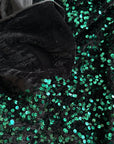 Hunter Green Sequins on Black Stretch Velvet Fabric, Green Sequin Fabric by yard for Dresses Gowns, Bows, Premium Quality Lowest Price - from Gala Textile