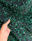 Hunter Green Sequins on Black Stretch Velvet Fabric, Green Sequin Fabric by yard for Dresses Gowns, Bows, Premium Quality Lowest Price - from Gala Textile