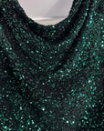 Hunter Green Sequins on Black Stretch Velvet Fabric, Green Sequin Fabric by yard for Dresses Gowns, Bows, Premium Quality Lowest Price - from Gala Textile