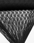 Black floral stretch lace fabric rolled, vintage style semi-sheer lace