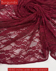 Burgundy dark red floral stretch lace fabric by the yard, 4-way stretch nylon spandex
