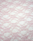 Blush pink floral stretch lace fabric semi-transparent close-up repeating floral design