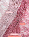 Dusty pink and coral floral stretch lace fabric swatches, 4-way stretch nylon spandex