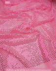 Pink 3mm confetti dot sequin fabric draped, metallic mesh sparkle fabric by the yard
