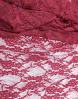 Burgundy Floral Stretch Lace Fabric close up rich deep red intricately patterned
