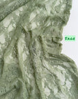Sage Green Floral Stretch Lace Fabric with Sage label 58/60 inches wide