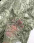 Sage Green Floral Stretch Lace Fabric close up texture and flexibility