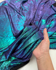 Iridescent Galaxy Foil Fabric by Yard, Teal and Purple Metallic Material Hologram for Kimonos, Kids, Dresses, Gowns, Costumes Crafts 115GSM