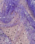 Purple Beaded Lace Fabric by Yard | Embroidered with Pearls & Sequins Mesh | Sequin on Sheer Mesh Bridal Dresses, Gowns, Veils, Table Decor