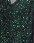 Hunter Green Sequins on Black Stretch Velvet Fabric, Green Sequin Fabric by yard for Dresses Gowns, Bows, Premium Quality Lowest Price