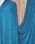 Turquoise 4 Way Stretch Lurex Fabric by The Yard Knit Spandex Shimmery Multi Color Blue Glitter Knit For Dressmaking Gown Backdrop Drapes