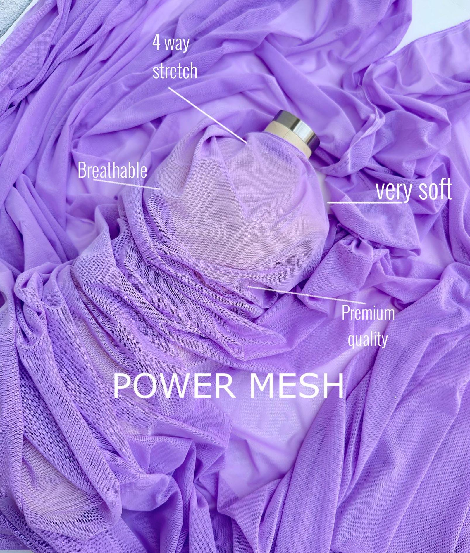 Purple 4-Way Stretch Power Mesh Fabric by Yard, Luxury Sheer Soft for –  Gala Textile