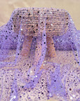Purple Beaded Lace Fabric by Yard | Embroidered with Pearls & Sequins Mesh | Sequin on Sheer Mesh Bridal Dresses, Gowns, Veils, Table Decor - from Gala Textile
