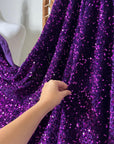 Purple Sequins on Stretch Velvet Fabric, Luxury Violet Sequined Fabric by the yard for Dresses Gowns, Bows, Premium Quality Lowest Price - from Gala Textile