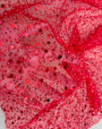Red Beaded Lace Fabric by Yard | Embroidered with Pearls & Sequins Mesh | Red Sequin on Sheer Mesh Bridal Dresses, Gowns, Veils, Table Decor - from Gala Textile