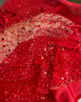 Red Beaded Lace Fabric by Yard | Embroidered with Pearls & Sequins Mesh | Red Sequin on Sheer Mesh Bridal Dresses, Gowns, Veils, Table Decor - from Gala Textile