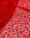 Red Beaded Lace Fabric by Yard | Embroidered with Pearls & Sequins Mesh | Red Sequin on Sheer Mesh Bridal Dresses, Gowns, Veils, Table Decor - from Gala Textile
