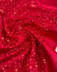 Red Beaded Lace Fabric by Yard | Embroidered with Pearls & Sequins Mesh | Red Sequin on Sheer Mesh Bridal Dresses, Gowns, Veils, Table Decor - from Gala Textile