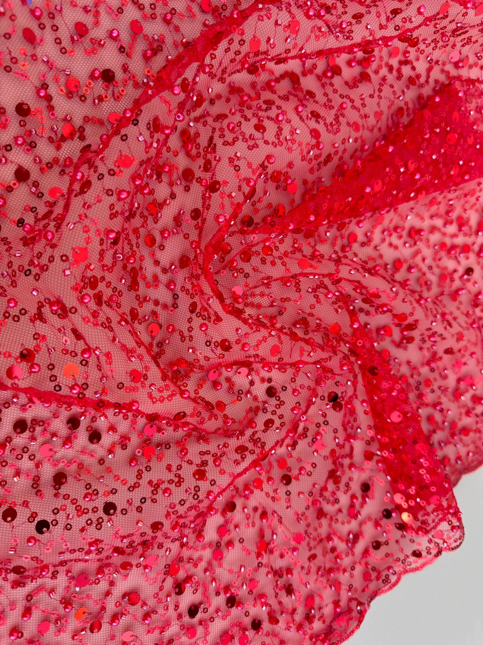 Red Beaded Lace Fabric by Yard | Embroidered with Pearls & Sequins Mes Gala Textile Red Beaded Lace Fabric by Yard | Embroidered with Pearls & Sequins Mes Gala Textile
