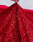 Red Sequins on Stretch Velvet Fabric By Yard 2 Way Stretch Red Velvet Stephanie All - Over Sparkles Sequins, for Bridal Dresses, Gowns, Bows - from Gala Textile