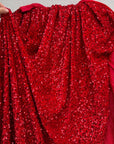 Red Sequins on Stretch Velvet Fabric By Yard 2 Way Stretch Red Velvet Stephanie All - Over Sparkles Sequins, for Bridal Dresses, Gowns, Bows - from Gala Textile