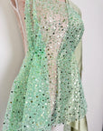 Sage Green Beaded Lace Fabric by Yard | Embroidered with Pearls & Sequins Mesh | Bridal Dresses, Gowns, Veils, Table Decor - from Gala Textile