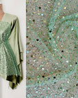 Sage Green Beaded Lace Fabric by Yard | Embroidered with Pearls & Sequins Mesh | Bridal Dresses, Gowns, Veils, Table Decor - from Gala Textile