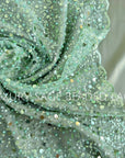 Sage Green Beaded Lace Fabric by Yard | Embroidered with Pearls & Sequins Mesh | Bridal Dresses, Gowns, Veils, Table Decor - from Gala Textile