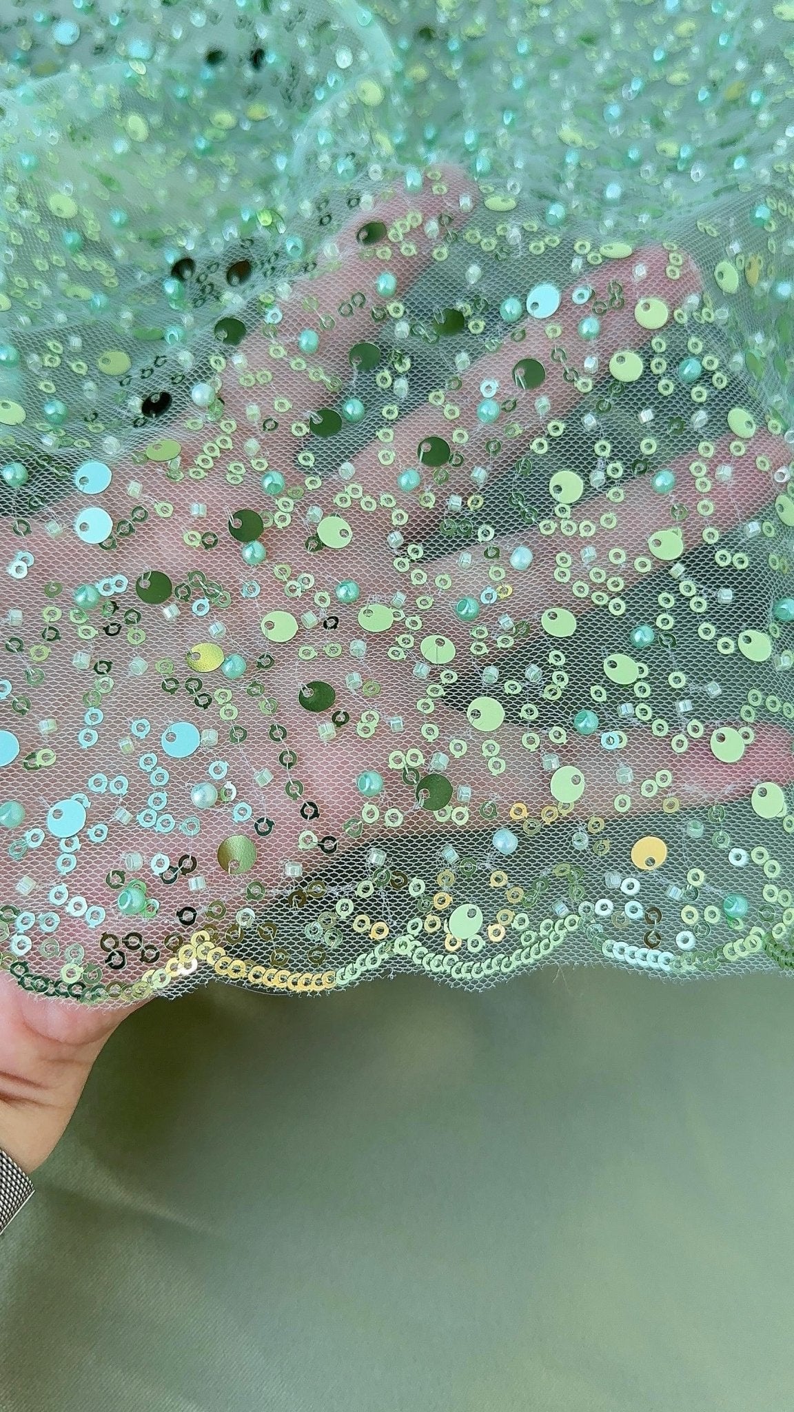 Embroidery Green Beaded Fabric Sage Green Beaded Lace Fabric By