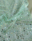 Sage Green Beaded Lace Fabric by Yard | Embroidered with Pearls & Sequins Mesh | Bridal Dresses, Gowns, Veils, Table Decor - from Gala Textile
