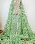 Sage Green Floral Lace Fabric by yard Embroidery Corded With Sequins Fabric Non Stretch Sequined Embroidered On Lace Bridal Wedding Gowns - from Gala Textile