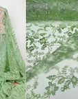 Sage Green Floral Lace Fabric by yard Embroidery Corded With Sequins Fabric Non Stretch Sequined Embroidered On Lace Bridal Wedding Gowns - from Gala Textile