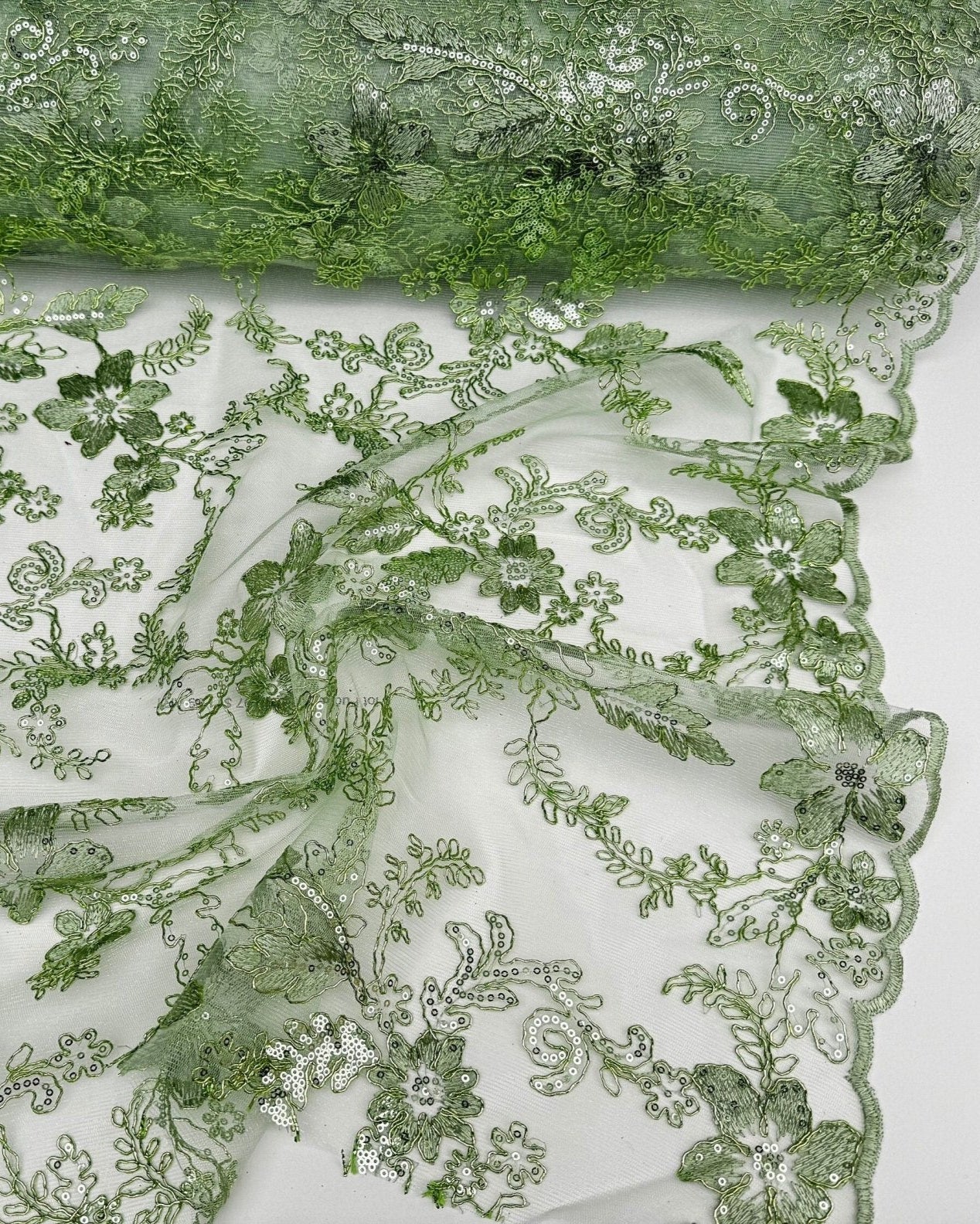 Sage Green Floral Lace Fabric by yard Embroidery Corded With Sequins Fabric Non Stretch Sequined Embroidered On Lace Bridal Wedding Gowns - from Gala Textile