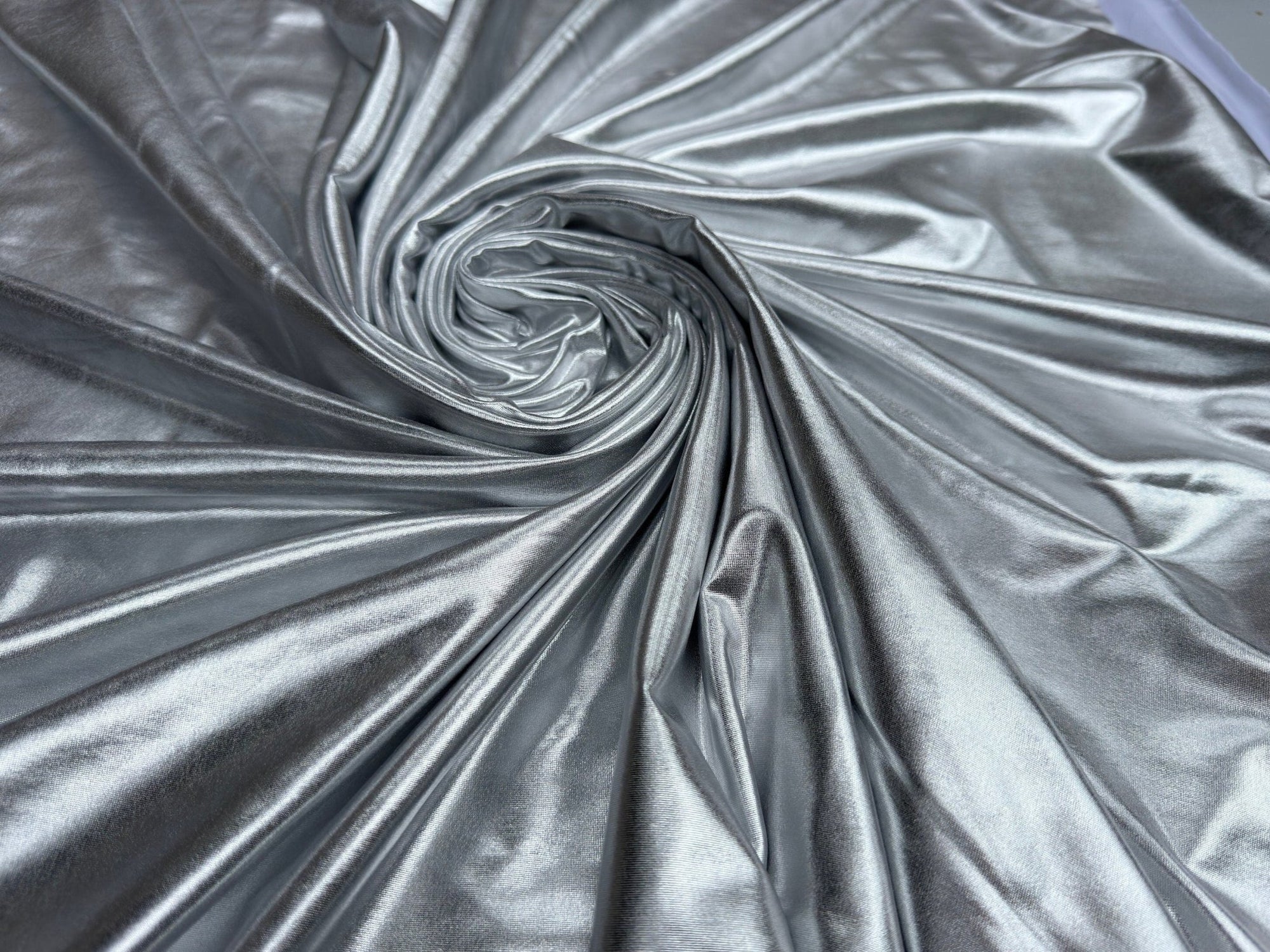 Silver Spandex Lame Foil Fabric by Yard Super Stretch Metallic Lame All Over Foil on Stretch Knit for Dance Wear Costumes, Dresses, Leggings - from Gala Textile
