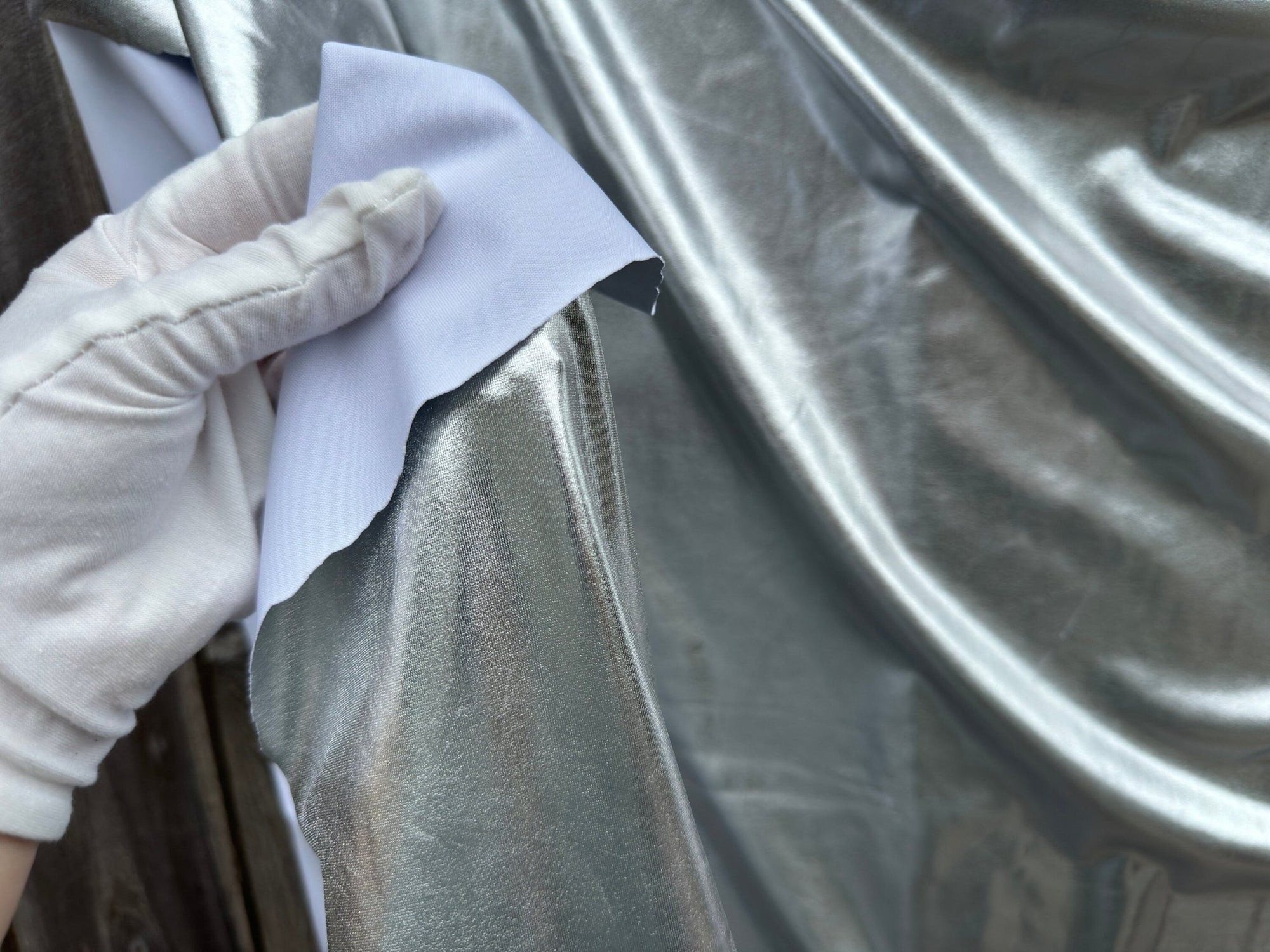 Silver Spandex Lame Foil Fabric by Yard Super Stretch Metallic Lame All Over Foil on Stretch Knit for Dance Wear Costumes, Dresses, Leggings - from Gala Textile