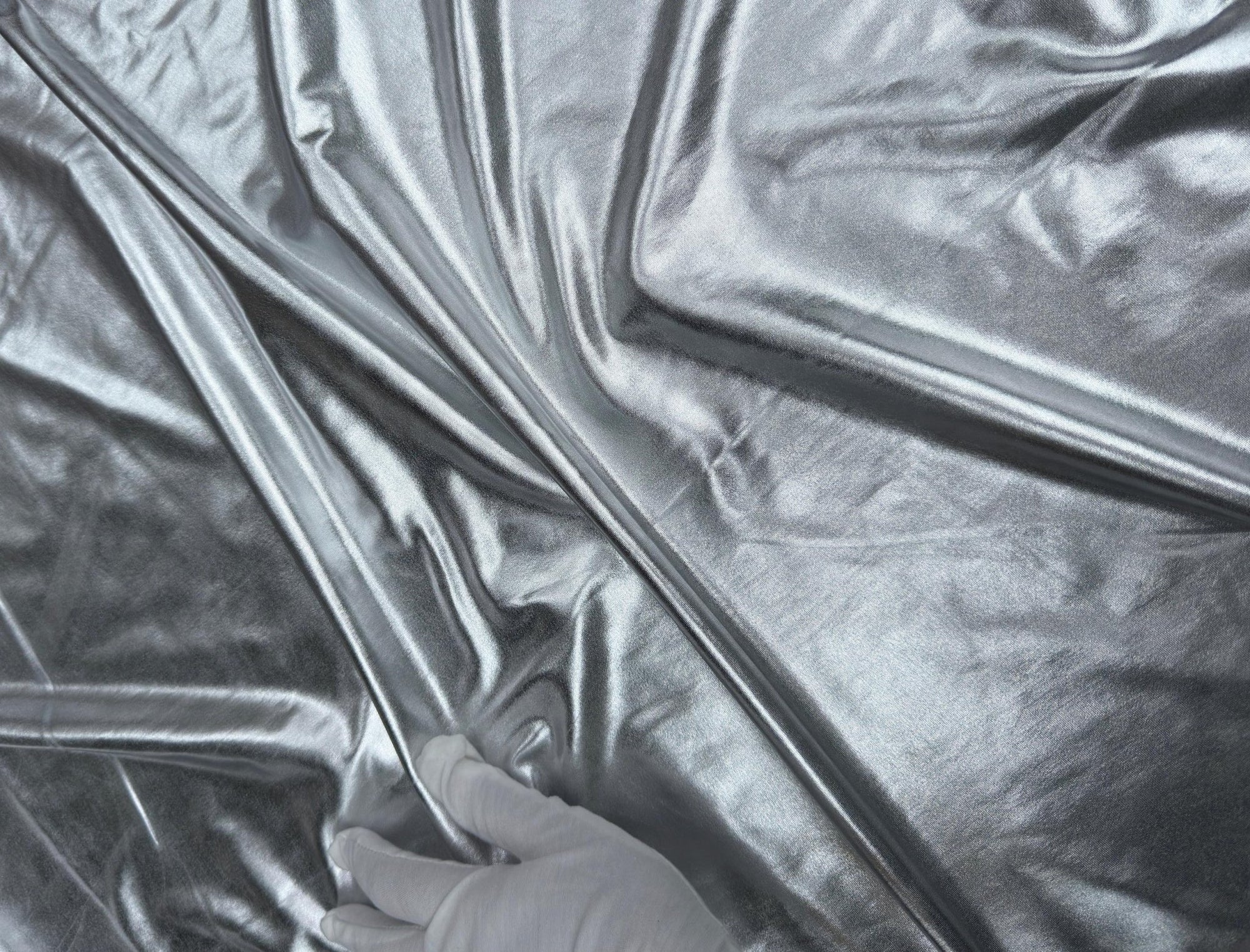 Silver Spandex Lame Foil Fabric by Yard Super Stretch Metallic Lame All Over Foil on Stretch Knit for Dance Wear Costumes, Dresses, Leggings - from Gala Textile